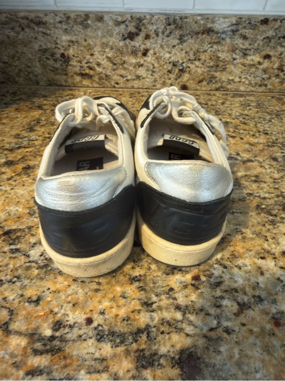 Golden Goose Cream and Black Low-Top Sneakers with Silver Star - Picture 3 of 4